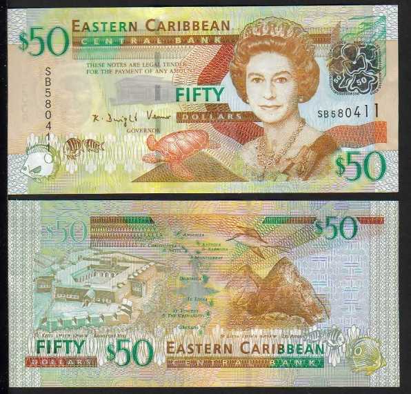 <font color=red><b>Eastern Caribbean Pick 50, UNC,</font></b><p> 50 Dollars, Year: 2008