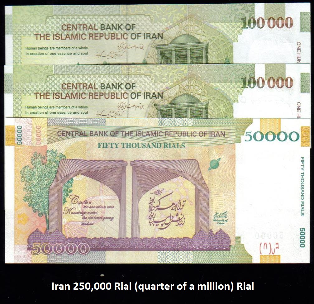 <font 107><font color=red><b>250,000 Iranian Rial, </font></b>Quarter of a million Rial, UNC.
