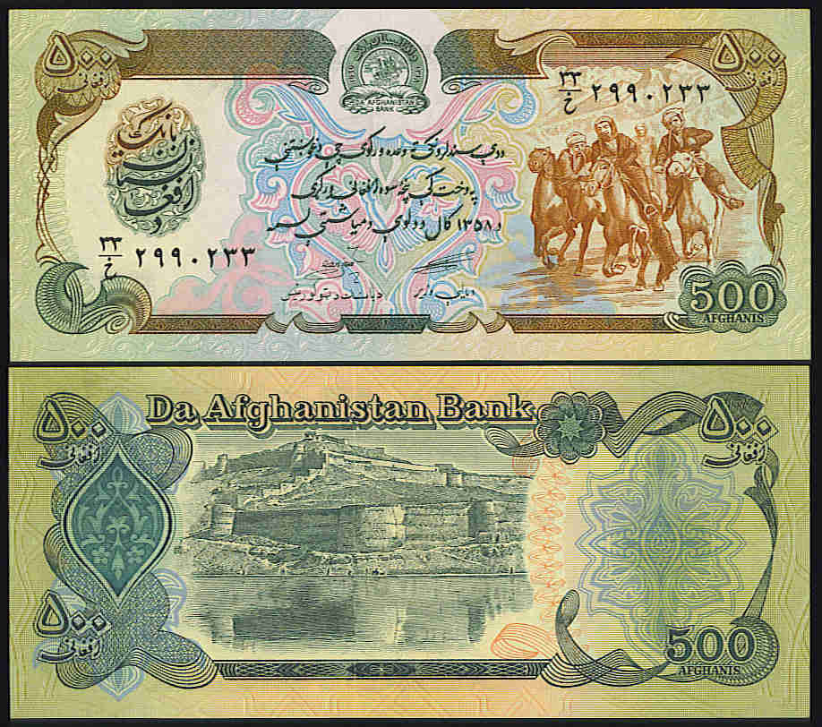 <font color=red><b>Afghanistan Pick 60c<p>    UNC,</font></b> 500 Afghani, 1370 date in Persian.   <p> <a href="/shop/catalog/images/Afghan-Pick-60.jpg"> <font color=green><b>View the image</b></a></font>