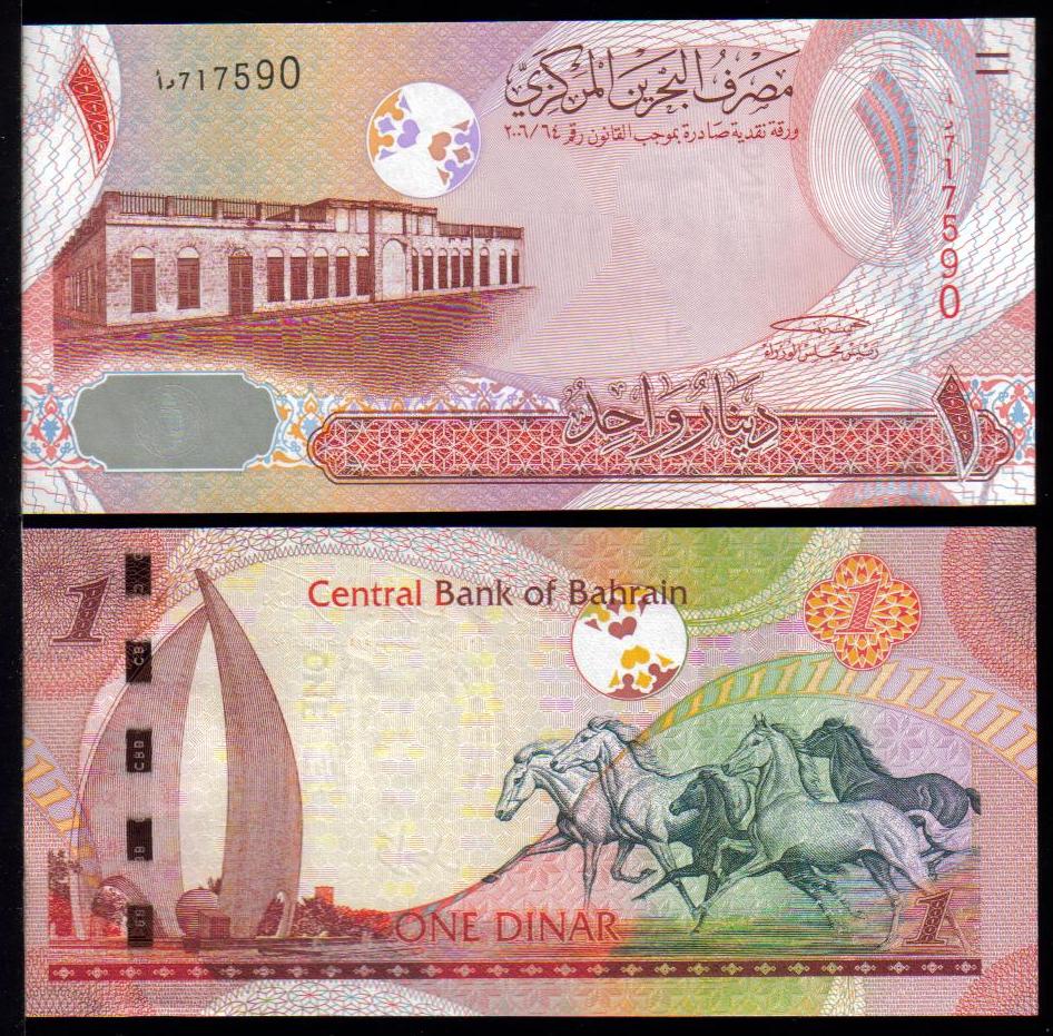 <font color=red><b>Bahrain Pick 26, UNC<p></font></b> 1 Dinar.  The first issue of the Central Bank of Bahrain.  Ascending serial number.<p> <a href="/shop/catalog/images/Bahrain-Pick-26.jpg"> <font color=green><b>View the image</b></a></font>