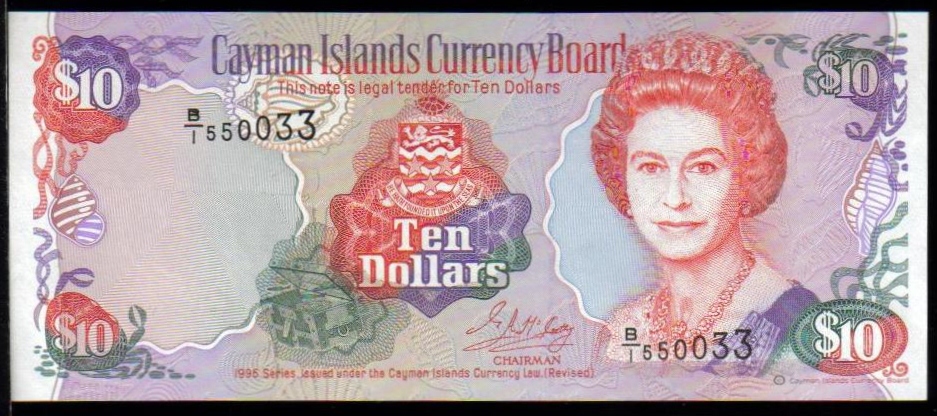 <font color=red><b>Cayman Islands Pick 18, UNC <font color=blue>Fancy Number</font><p></font></b> $10, 1996 date.  Prefix B/1, Serial #550033<p> <a href="/shop/catalog/images/Cayman-Pick-18-550033.jpg">   <font color=green><b>View the image</b></a></font>