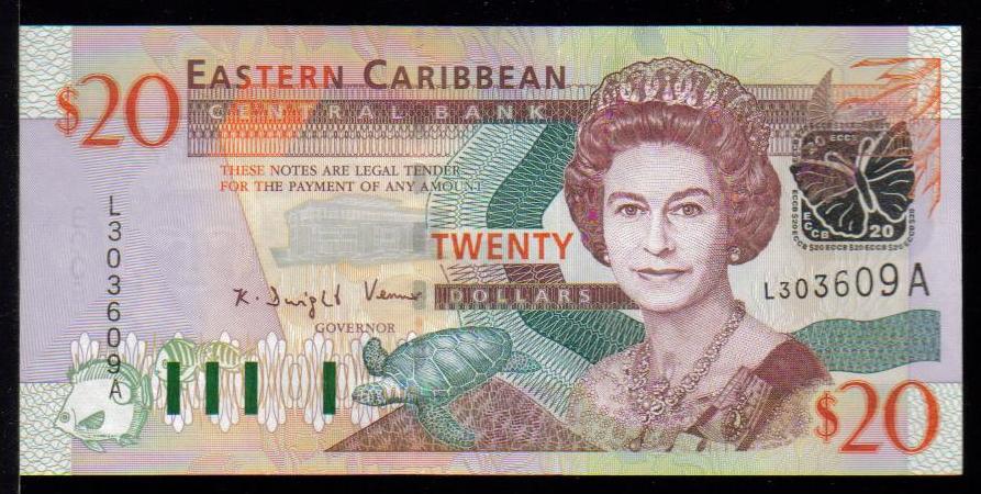 <font color=red><b>Eastern Caribbean Pick 44a=Antigua, UNC</font></b><p>20 Dollars. Serial #303609A <p> <a href="/shop/catalog/images/EastCaribbean-Pick-44A.jpg"> <font color=green><b>View the image</b></a></font>