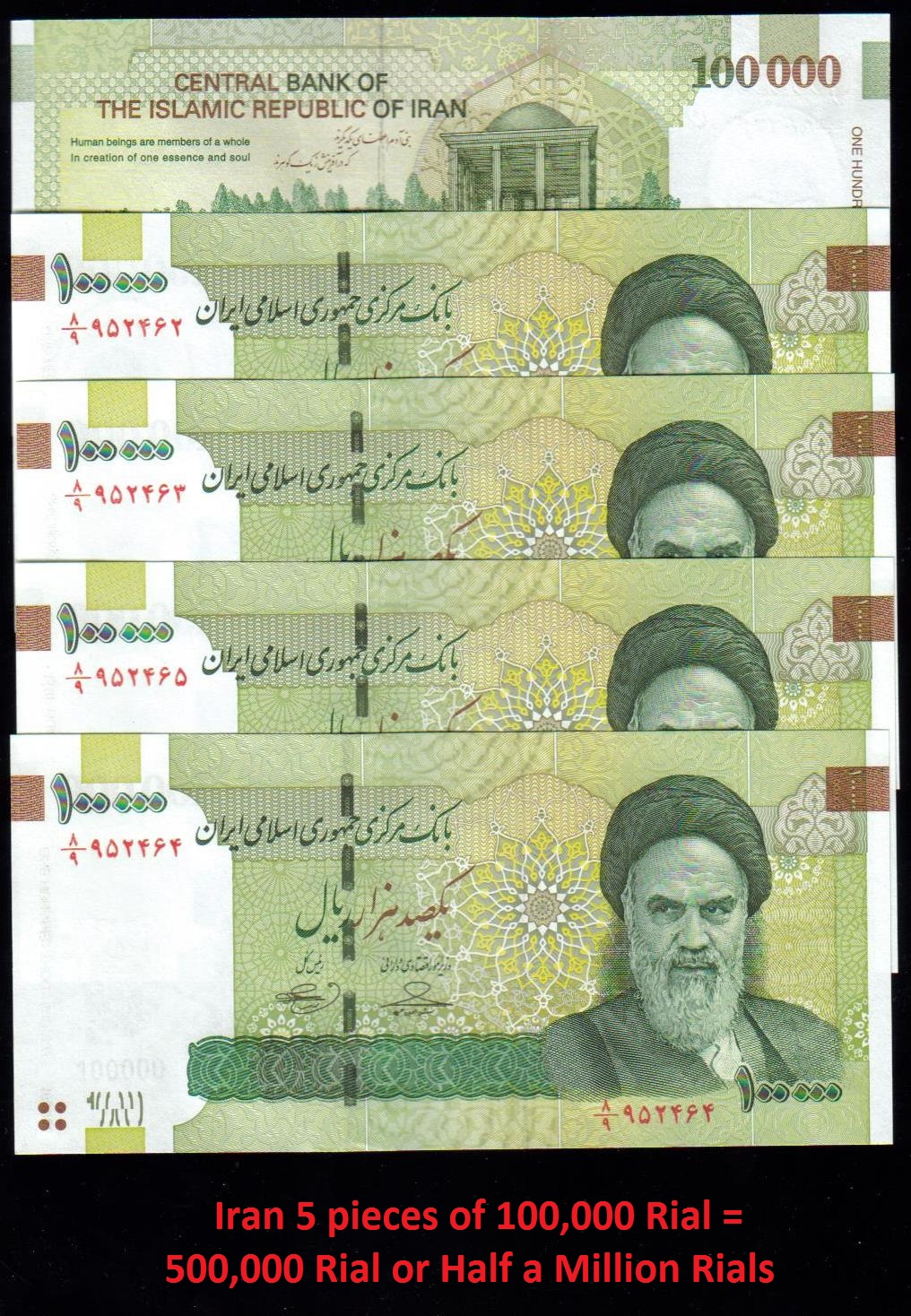 <font 110><font color=red><b>500,000 Iranian Rial, </font></b>Half a million Rial, UNC.