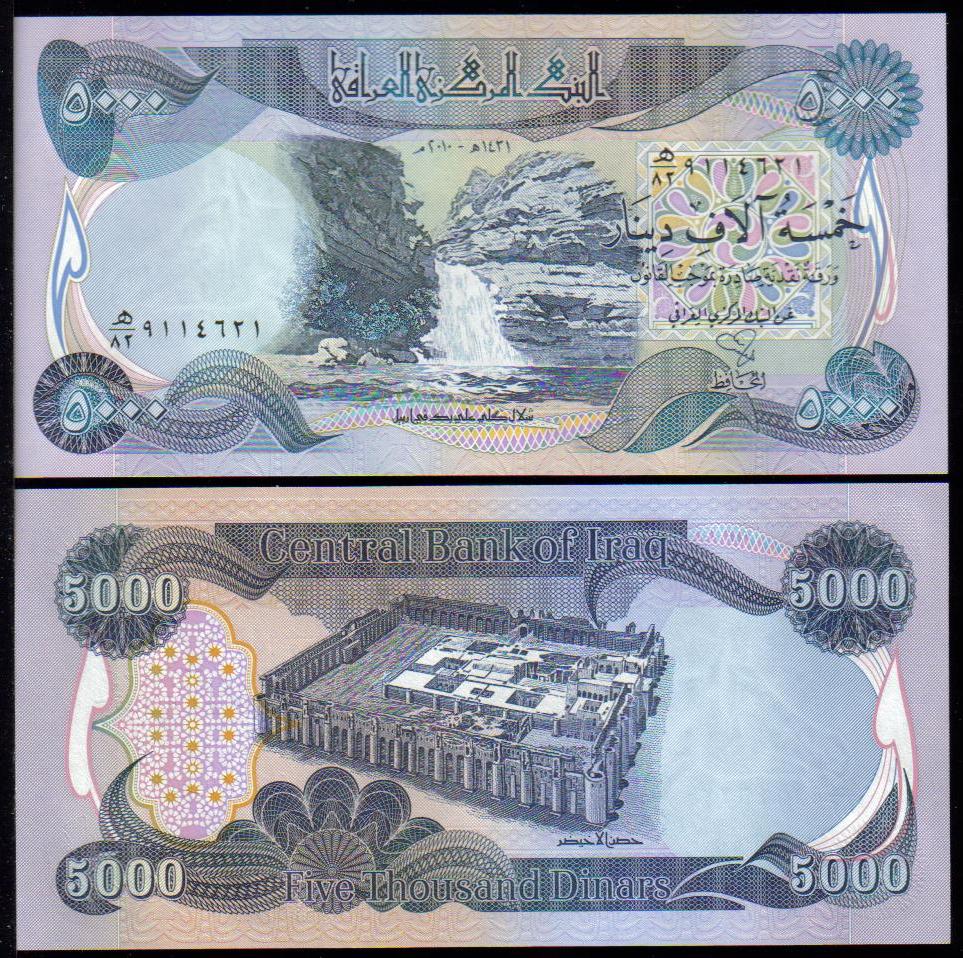 <p><font color=red><b>Iraq Pick 94c UNC, <u>Democratic Republic</u><p> </font></b>   5,000 Dinar, <font color=blue>Date: 2010.  <P></font> <a href="/shop/catalog/images/Iraq-Pick-94-2010.jpg"> <font color=green><b>View the image</b></a></font><p>