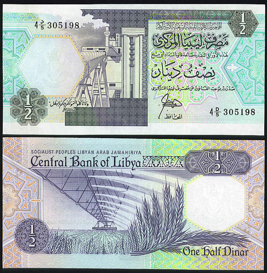 <font color=red size=+1> Libya Pick 53, 1/2 Dinar Prefix 4, UNC, 10 pieces @$2.00</font><p>