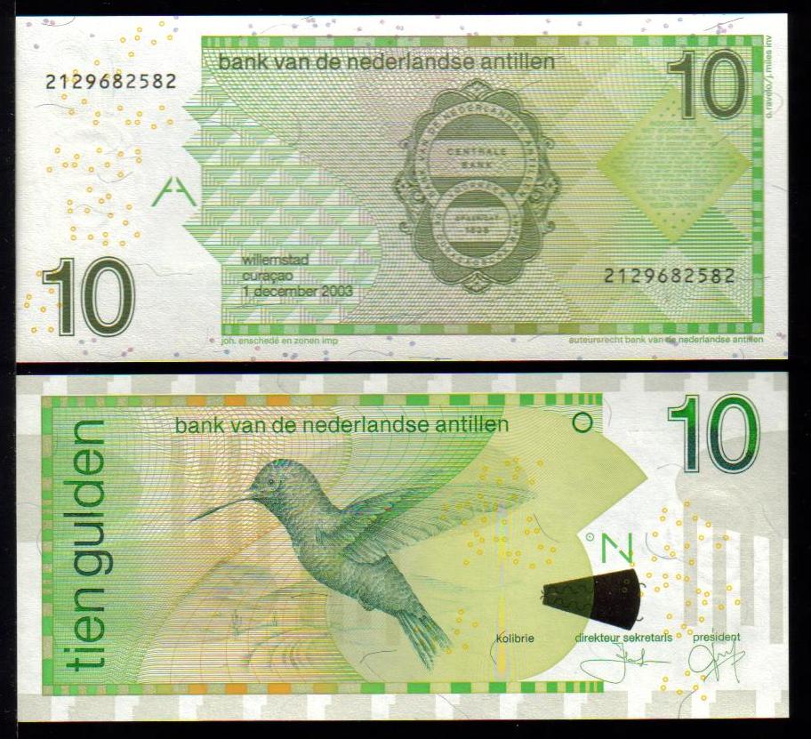 <font color=red><b>Netherlands Antilles Pick 28c, UNC,</font></b><p>  10 Gulden, 1.12.2003, Serial #..682537.