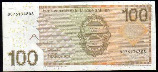 <font color=red><b>Netherlands Antilles Pick 31d, UNC,</font></b><p>  100 Gulden, 1.1.2006, Serial #8076134808, see the image of the note you will receive.
