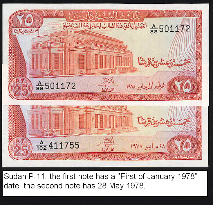 <font color=red><b>Sudan Pick 11, UNC</font></b><p>  25 piasters, Date: 1978, small date: January 1