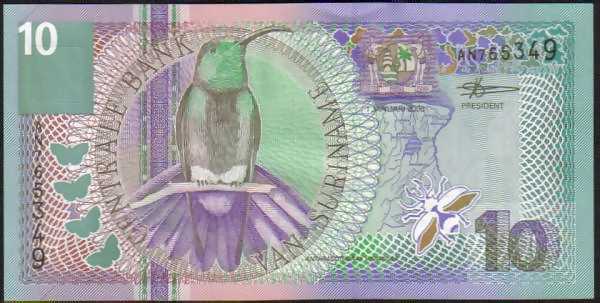 <font color=red><b>Suriname Pick 147, UNC</font></b><p>  10 Gulden, Date: 1 January 2000